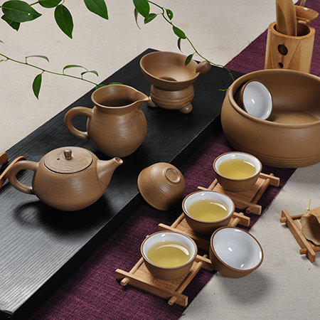 (靜影沈壁) 臺灣邑窯粗陶半手工陶器 整套功夫茶具套裝-紅色 茶壼 茶海