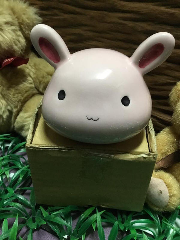 台灣製造 全新 小型  可愛粉小兔瓷撲滿：（附紙盒）