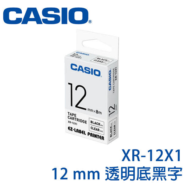 【MR3C】含稅 CASIO卡西歐 12mm XR-12X1 透明底黑字 原廠標籤機色帶