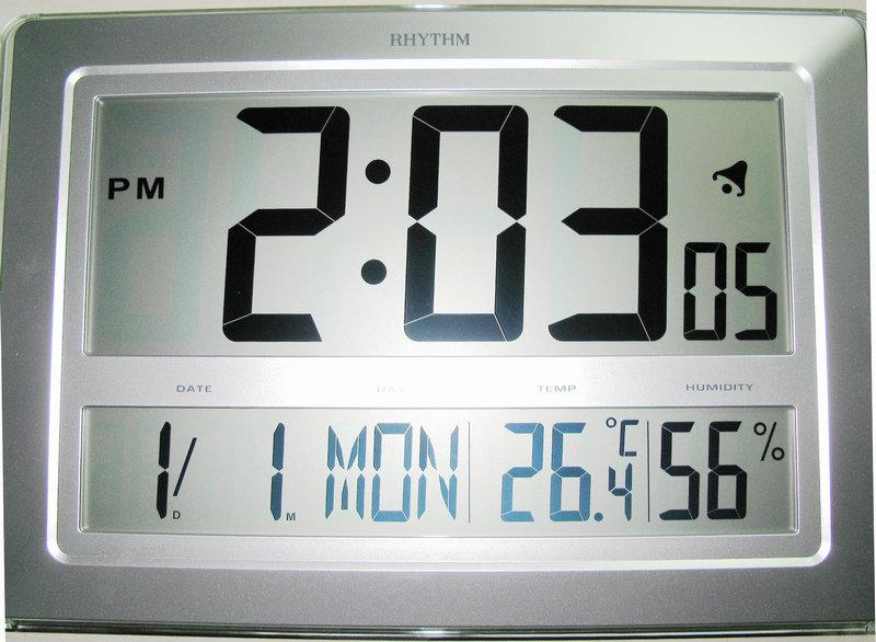 RHYTHM CLOCK數位式液晶顯示月.日.星期溫度濕度鬧鐘大字幕座鐘.掛鐘 型號：LCW015NR19【神梭鐘錶】