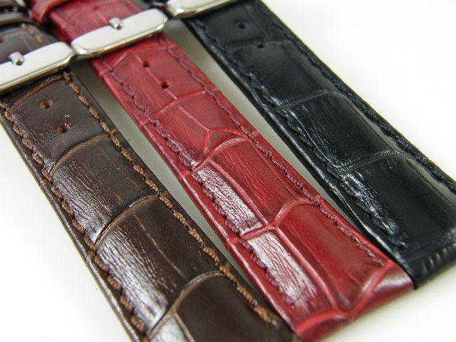 【錶帶家】『5mm加厚』 義大利頂級代用 18mm 珍珠光感黑色咖啡色鱷魚紋粗線牛皮錶帶