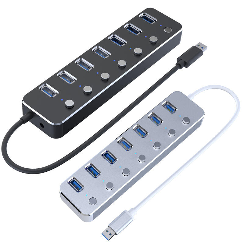 【易控王】銀黑雙色 USB集線器 USB分線器 USB延長線 USB3.0 7孔獨立開關 OTG (40-728)