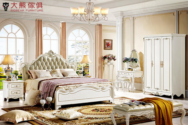 【大熊傢俱】QY 8808 新古典床台 雕花描銀 雙人床 宮廷風 美式古典 實木床