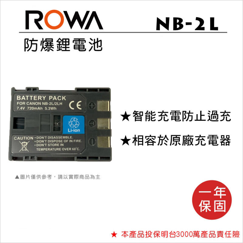 【EC數位】ROWA 樂華 Canon 數位相機 專用 NB-2L NB2L 350D 400D G7 G9 鋰電池