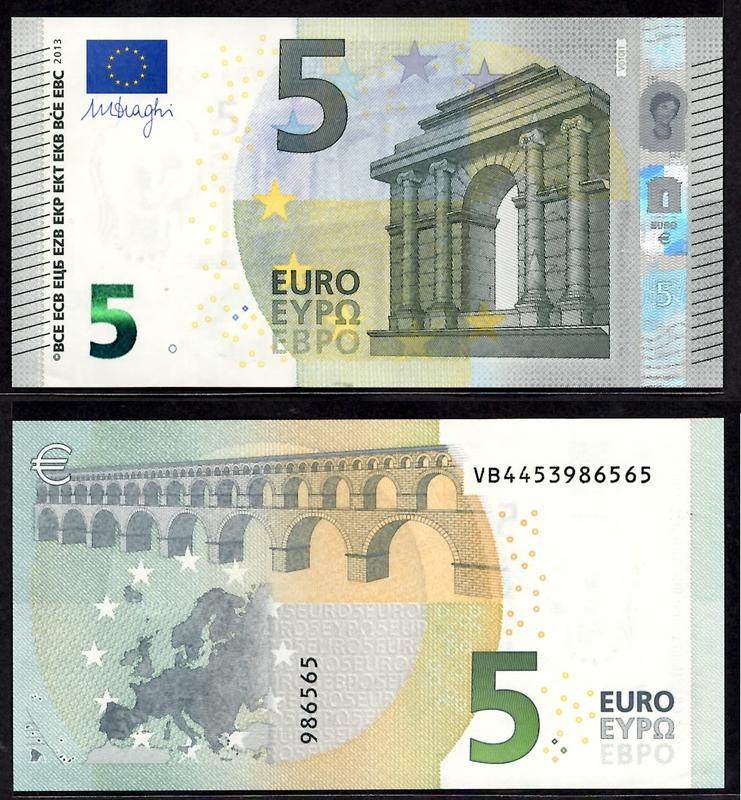 歐盟紙幣系列~2013年版VB字軌(西班牙國家印刷局)5歐元紙鈔-UNC