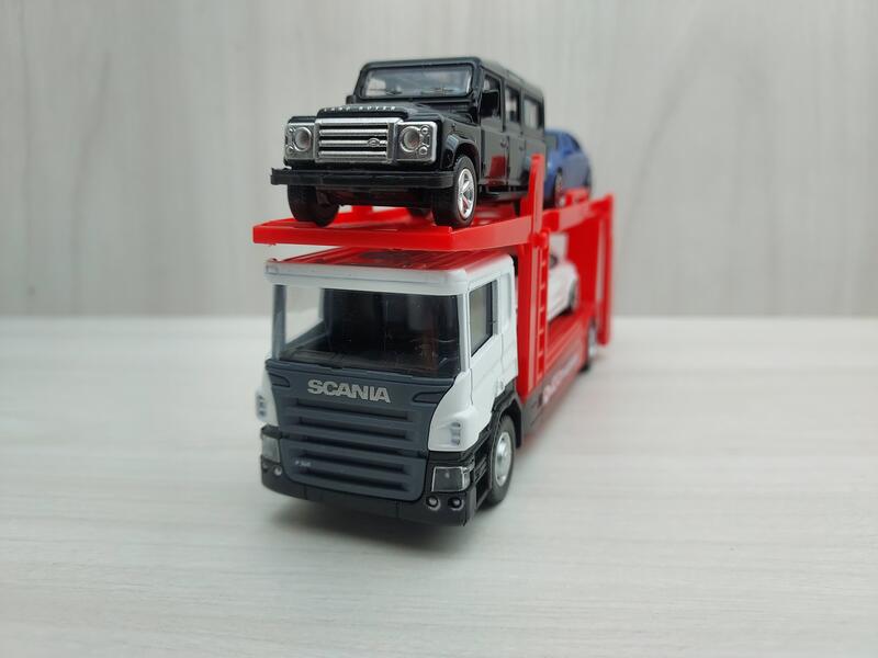 全新盒裝~1:64 ~ SCANIA合金車頭 雙層車輛運輸卡車模型玩具 玩具 收藏 兒童 禮物 滑行車
