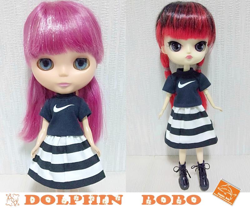 Dolphin Bobo娃衣工作室~黑色T恤100元+黑白條紋裙子120元(可單買)