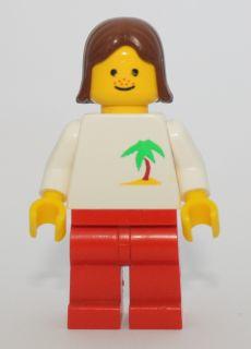 【王一樂高工作室】LEGO 經典復古人偶/夏威夷風上衣 /妹妹頭/紅褲/棕髮