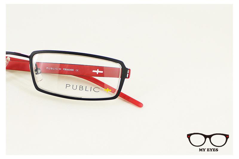 【My Eyes 瞳言瞳語】PUBLIC+ 紅黑色小方框複合式眼鏡 美式黑紅分明  酷勁十足 (PB5048E)