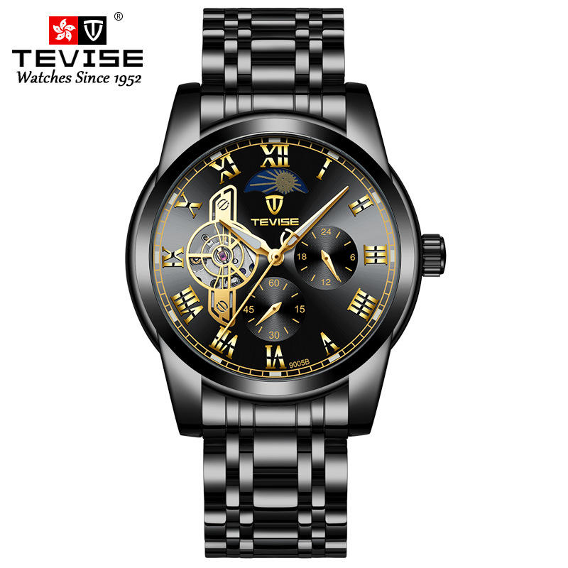 【KYH流行之星】瑞士TEVISE特威斯全自動男士五針機械表爆款時尚大錶盤男手錶9005B