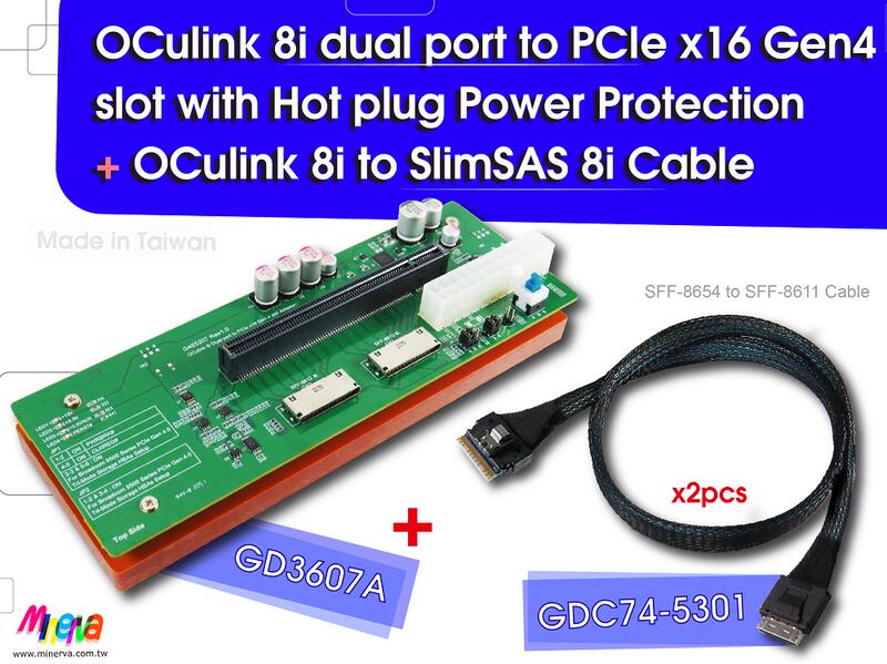 OCulink PCIe 4.0 to PCIe x16 slot + SlimSAS to OCulink cable 露天市集 全