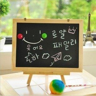 ◕&#8255;◕｡巴黎香戀❤韓國大號雙面原木黑板兒童畫板帶磁性小黑板支架式寶寶畫畫寫字板