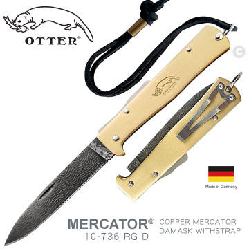 "電筒魔" 德國 OTTER Mercator折刀(大馬士革刀刃)–黃銅握柄 #10-736 RG D