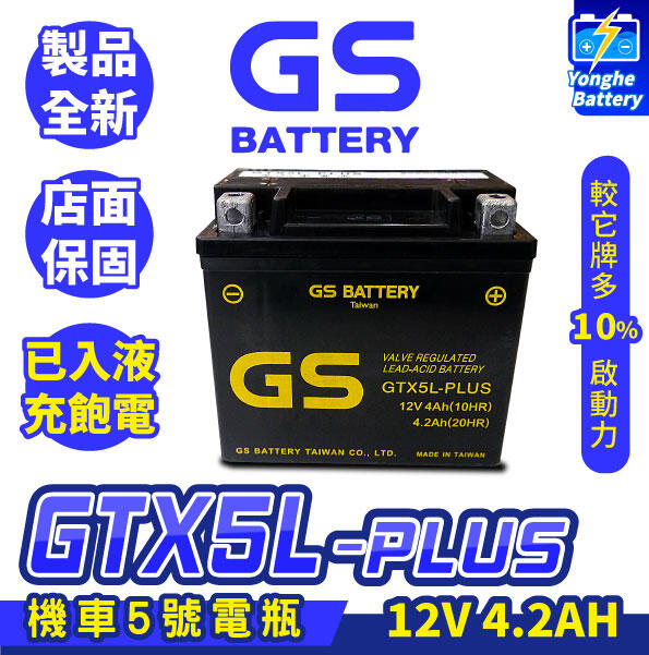 永和電池 GS統力 機車電瓶 GTX5L-PLUS 同YTX5L-BS 機車5號電池 同YTX5L ZTX5L