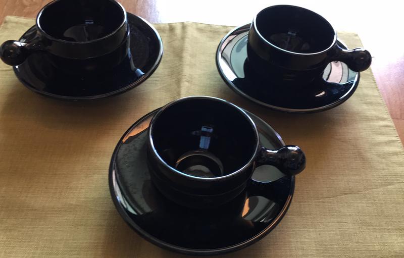 二手~三組黑色咖啡杯盤