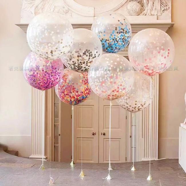 36吋 亮片紙氣球(單入) 透明乳膠氣球(90cm) 婚禮氣球 紙片氣球 大氣球 空飄氣球【P110092】塔克玩具