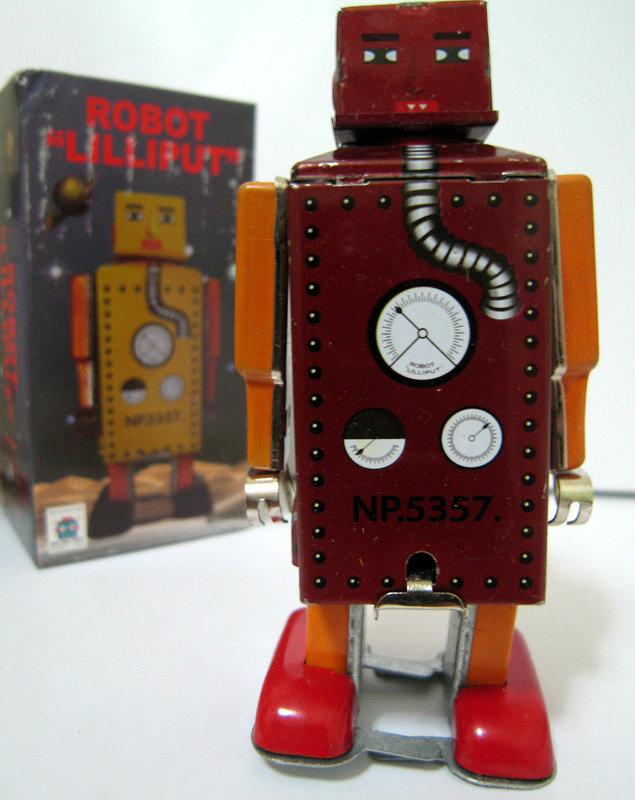 +鐵八甲+ 鐵皮玩具發條可愛棕色小鋼牙變形拉長機器人