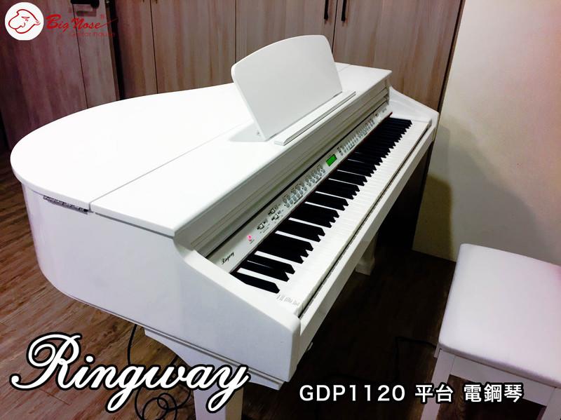 免運 Ringway GDP1120 數位 三角平台 電鋼琴 白 藍牙傳輸 附鋼琴椅 大鼻子樂器