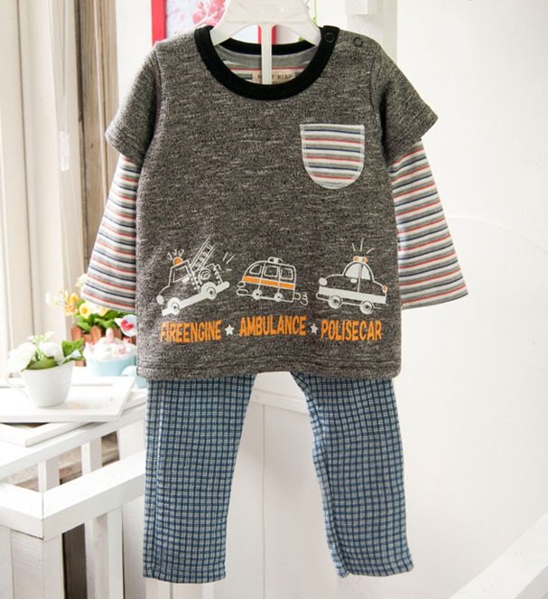 【Mini  Young】日本進口 日本製 純棉3件組 兒童休閒 套裝 男童套裝 上衣 內搭褲