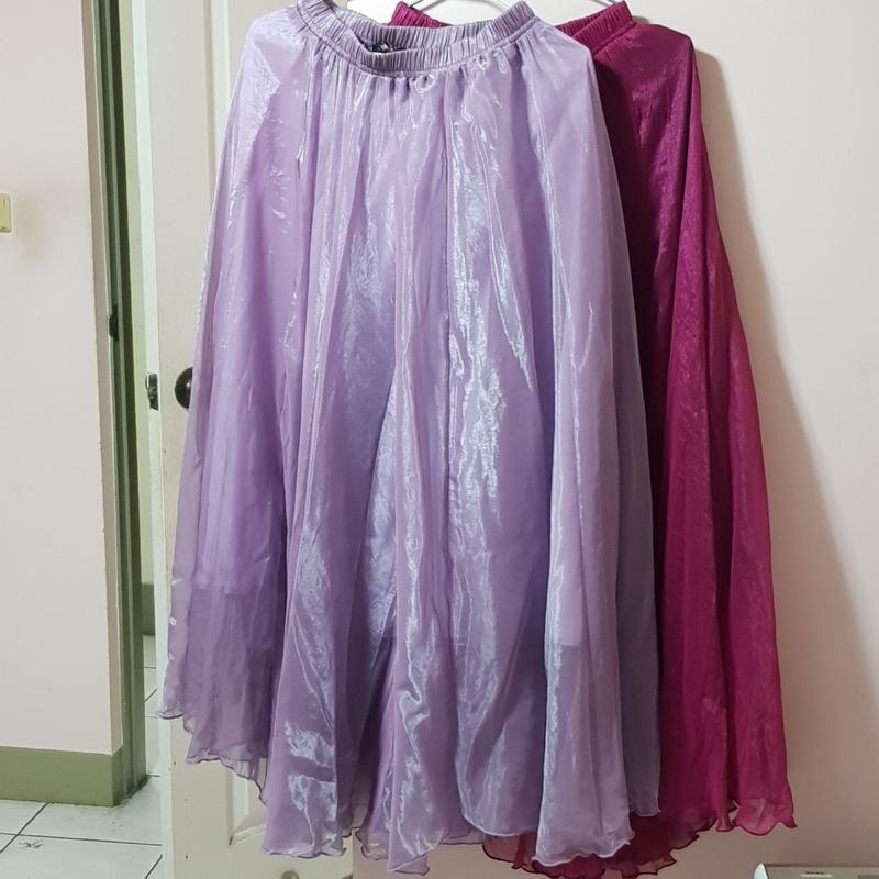 【服飾】鬆緊腰頭雪紡大襬仙女裙，紫紅95cm/淺紫90cm。全新轉賣