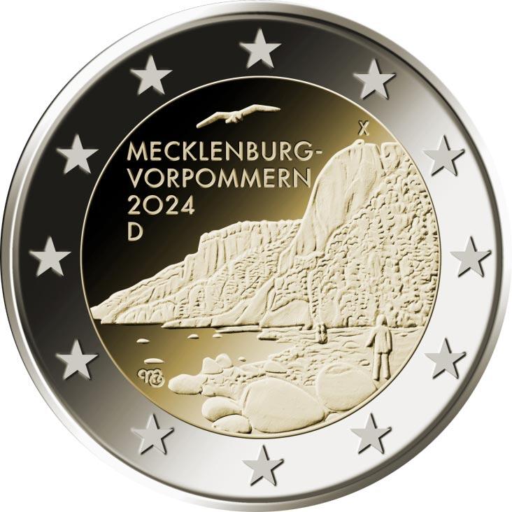 【超值硬幣】德國 2024年 2EURO 二歐元紀念幣一枚 梅克倫堡-佛波門邦白堊崖圖案 新發行~