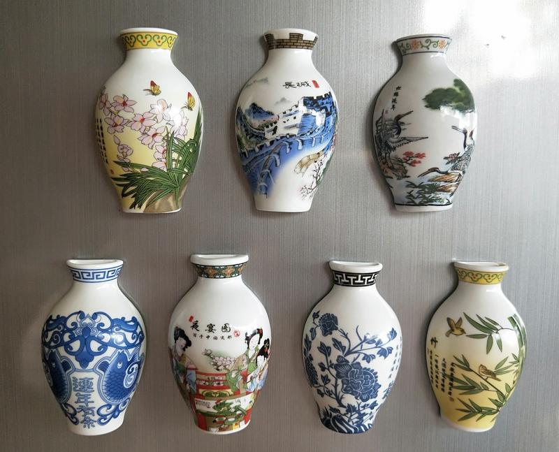 ☆CAROL時尚館☆中國風  陶瓷插畫 花瓶磁鐵 冰箱貼