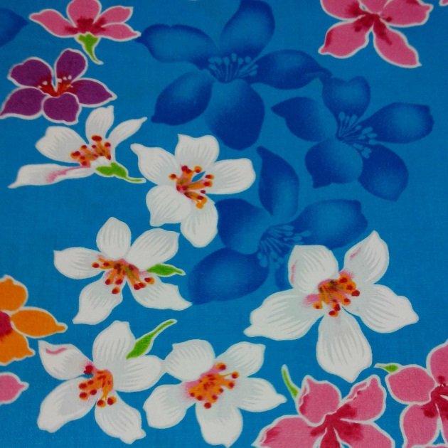 油桐花(藍色花影) 純棉花布被單布/客家花布/遠東染紡/和服/印花布/手作