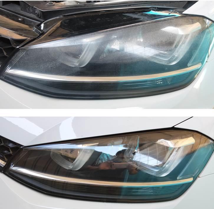 大燈快潔現場施工 Volkswagen 福斯 golf GTI 原廠車大燈泛黃霧化拋光修復翻新處理
