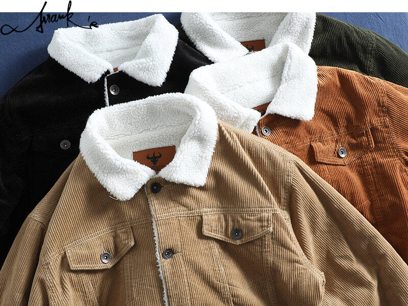 FRANK'S雙11猛款-經典美式風格 原創 秋冬新款 歐美 復古 素色 燈芯絨 翻領 羊羔毛 夾克 保暖外套 毛領