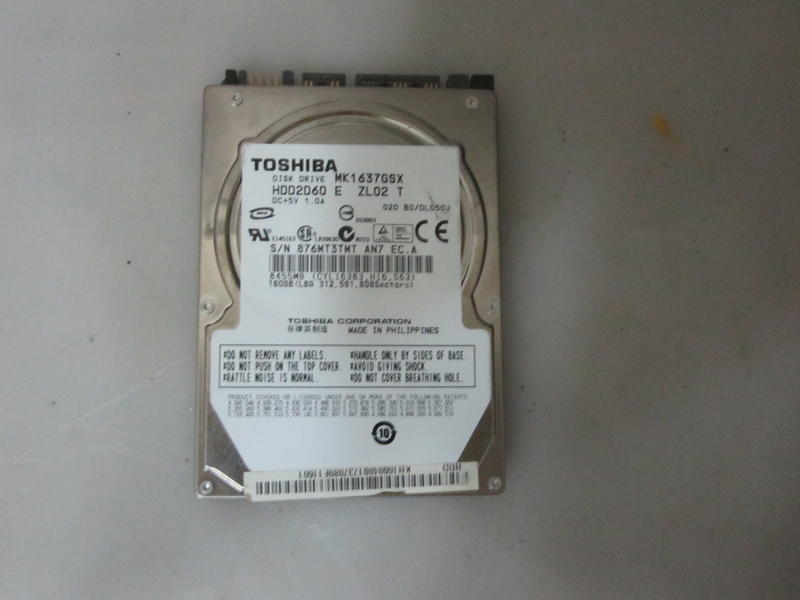 TOSHIBA 2.5吋~硬碟~160GB(SATA)~型號MK1637GSX   <71>