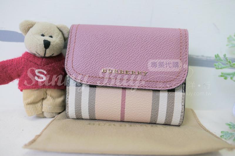 【Sunny Buy 精品館】◎現貨◎Burberry 粉色短夾零錢包 經典格紋＋彩色皮革內裡 附塵袋與提袋