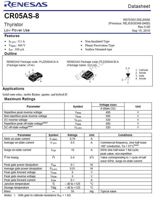 SCR直流矽控 ( RENESAS CR05AS-8 )(UPAK) 400V 0.5A IGT=100uA | 露天市集 | 全台最大的網路購物市集