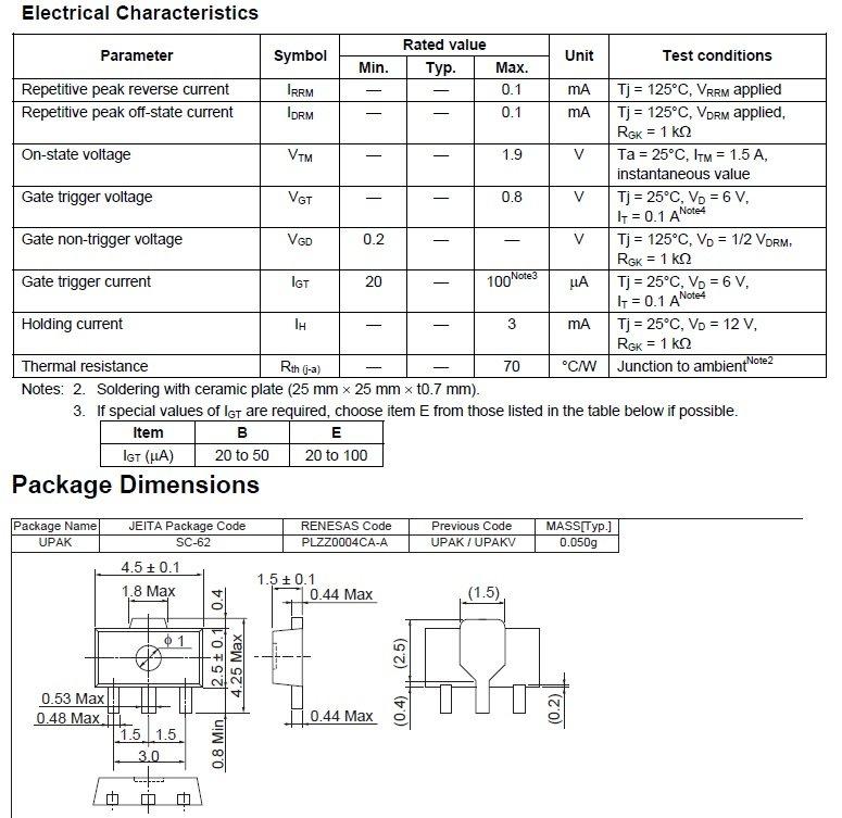 SCR直流矽控 ( RENESAS CR05AS-8 )(UPAK) 400V 0.5A IGT=100uA | 露天市集 | 全台最大的網路購物市集