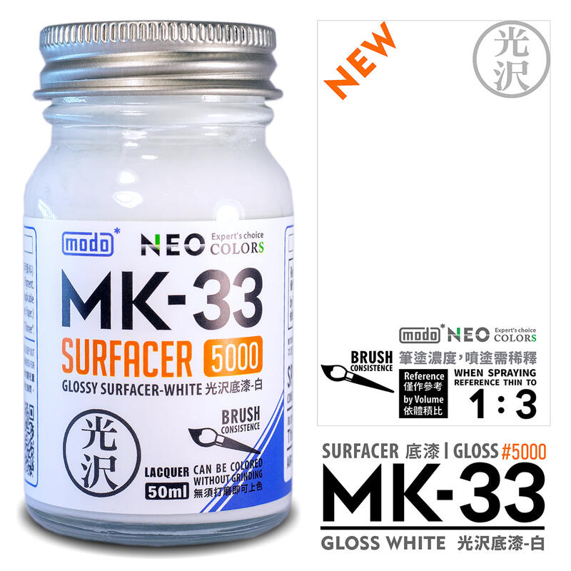 【模型屋】現貨 modo 摩多製漆 全新 NEO 系列MK光澤底漆 MK31 MK32 MK33 模型漆 底漆 模型底漆