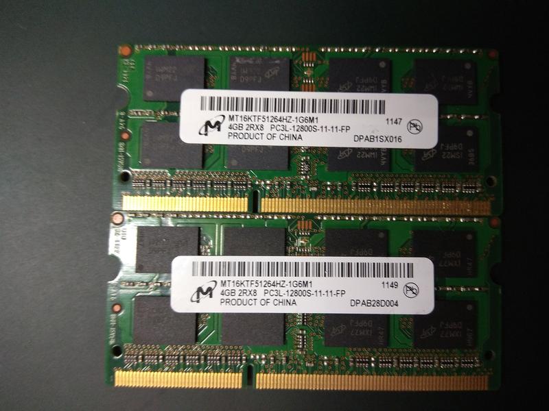 美光 Micron DDR3-1600 / PC3L-12800S 8G 8GB〈4G + 4GB〉筆電 AIO 記憶體