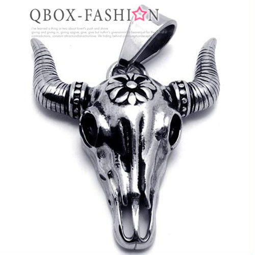 《 QBOX 》FASHION 飾品【W10018880】精緻牛頭骨壓鑄鈦鋼墬子項鍊