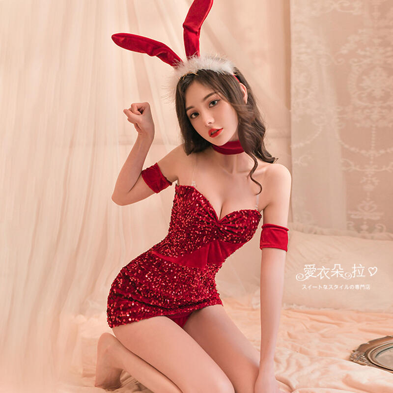 紅色兔女郎 小尺寸亮片平口洋裝 角色扮演COSPLAY變裝派對服飾 台灣現貨 夜店辣妹洋裝- 愛衣朵拉C159