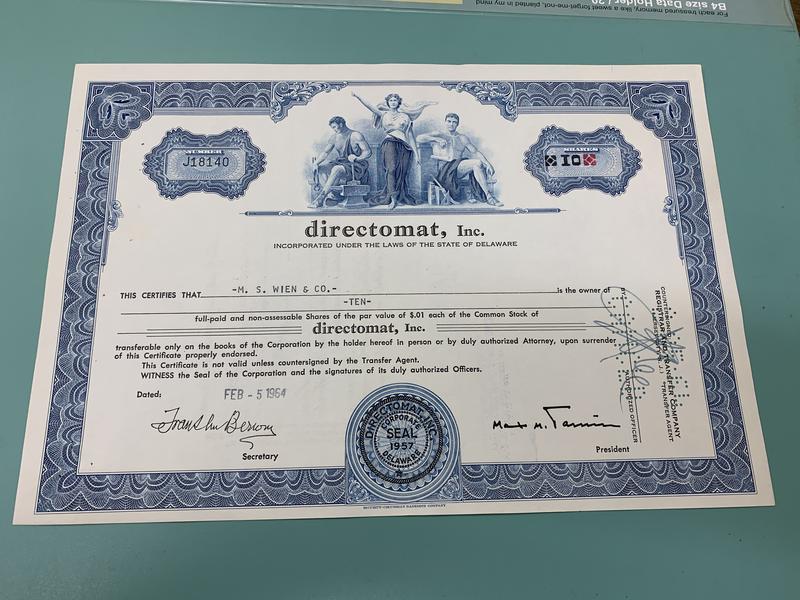 1964美國紐約地鐵系統Directomat公司股票one hundred（精美凸版印刷）