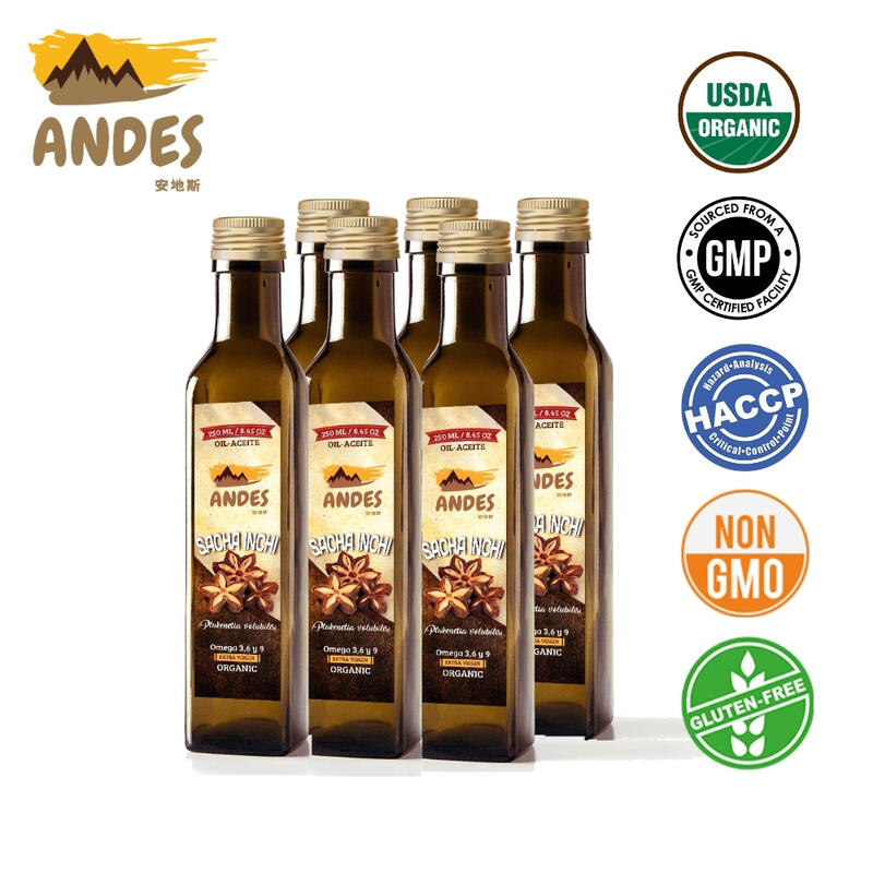 【Andes安地斯】[有效2023.04]美國原裝有機印加果油 (250ml X 6瓶)(現貨)(免運)