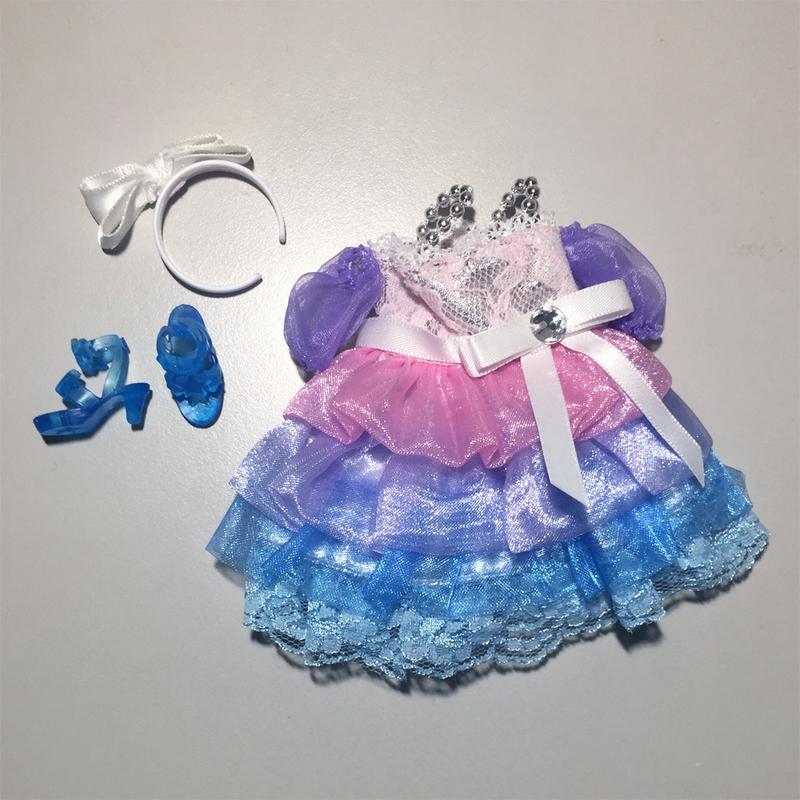 【限VIP購買】Licca 莉卡娃娃 衣服 小櫻藍色系漸層蓬蓬裙洋裝+白色髮箍+藍色星星涼鞋