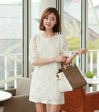 新款韓版蕾絲連衣裙(單色白色)**x152125837
