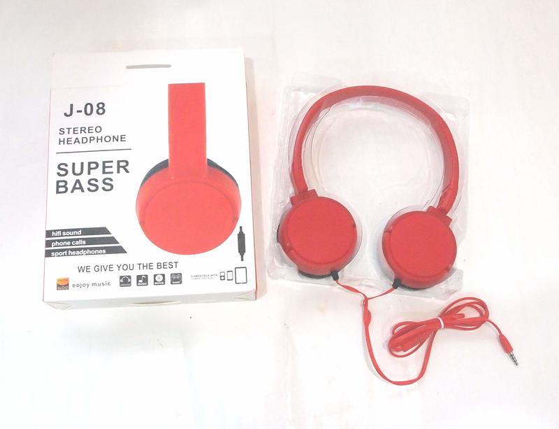 全新,紅色 有線頭罩式耳機 /SUPER BASS /型號:J-08