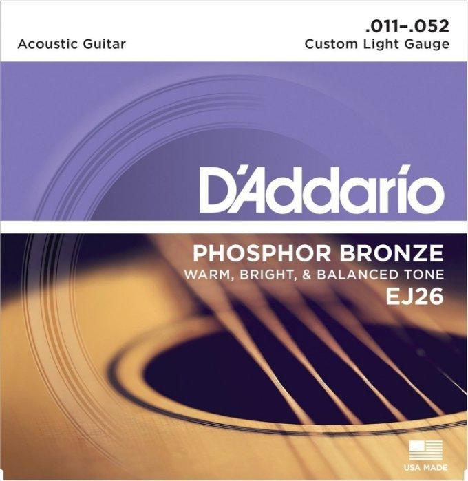 【名曲堂樂器】三套免運 美國 D'Addario EJ26 11-52 磷青銅 民謠吉他弦/鋼弦 EJ-26