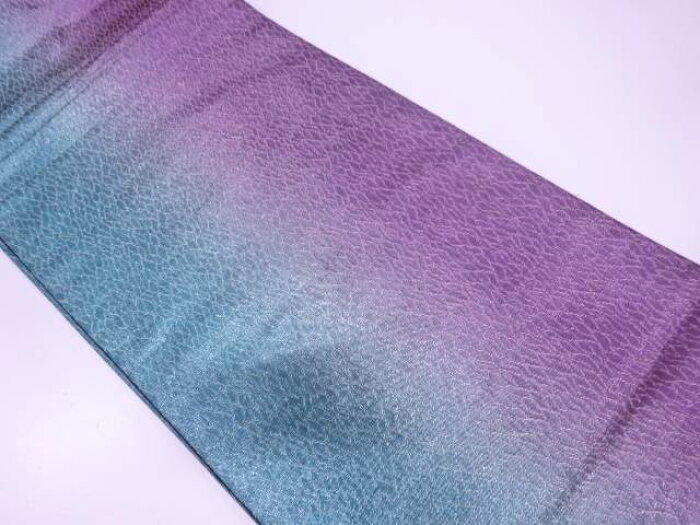 中古美品　正絹　狀態佳　紫色＝青紫色抽象模樣織出全通袋帶　振袖適合