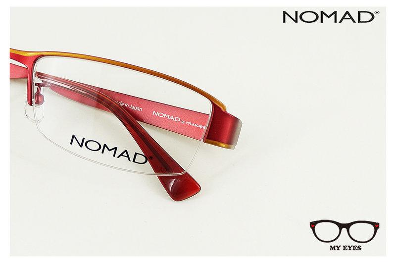 【My Eyes 瞳言瞳語】NOMAD 法國黑貓品牌 陽紅色 流線型半框鈦金屬眼鏡 雙色運動風 重量輕盈 (1446N)