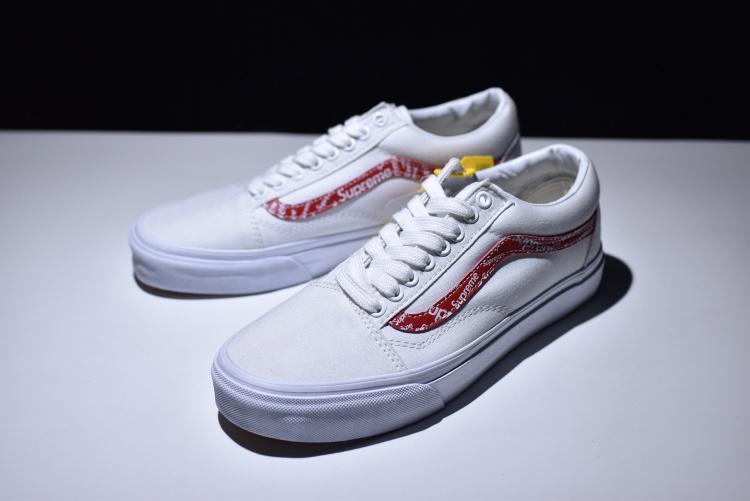 Supreme × Vans Old Skool 聯名白紅低幫那女款休閒VN0A380IMPR | 露天