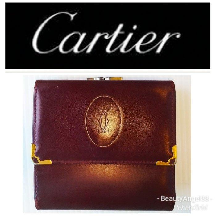 CARTIER 卡地亞Must de Cartier小牛皮2折 金珠釦皮夾錢包 發財夾零錢包$698 1元起標有LV