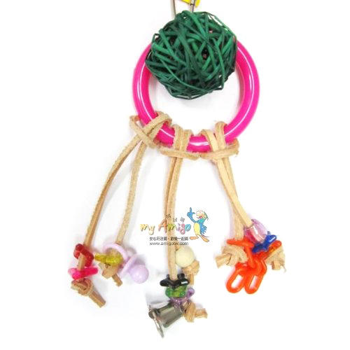 《寵物鳥世界》Amigo阿迷購 美國華盛頓 藤球鑰匙圈 |鳥玩具 鸚鵡玩具 小/中小型鳥 皮繩 啃咬玩具 AM0366