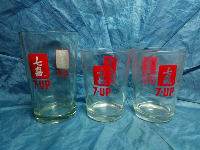 [布列格]早期 老玻璃杯 双喜/七喜(高款1個 低款2個)  3個一拍 G157