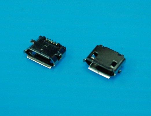 USB 2.0 Micro B Type, R/A, SMT Connector, 黑色, 鐵殼SMT